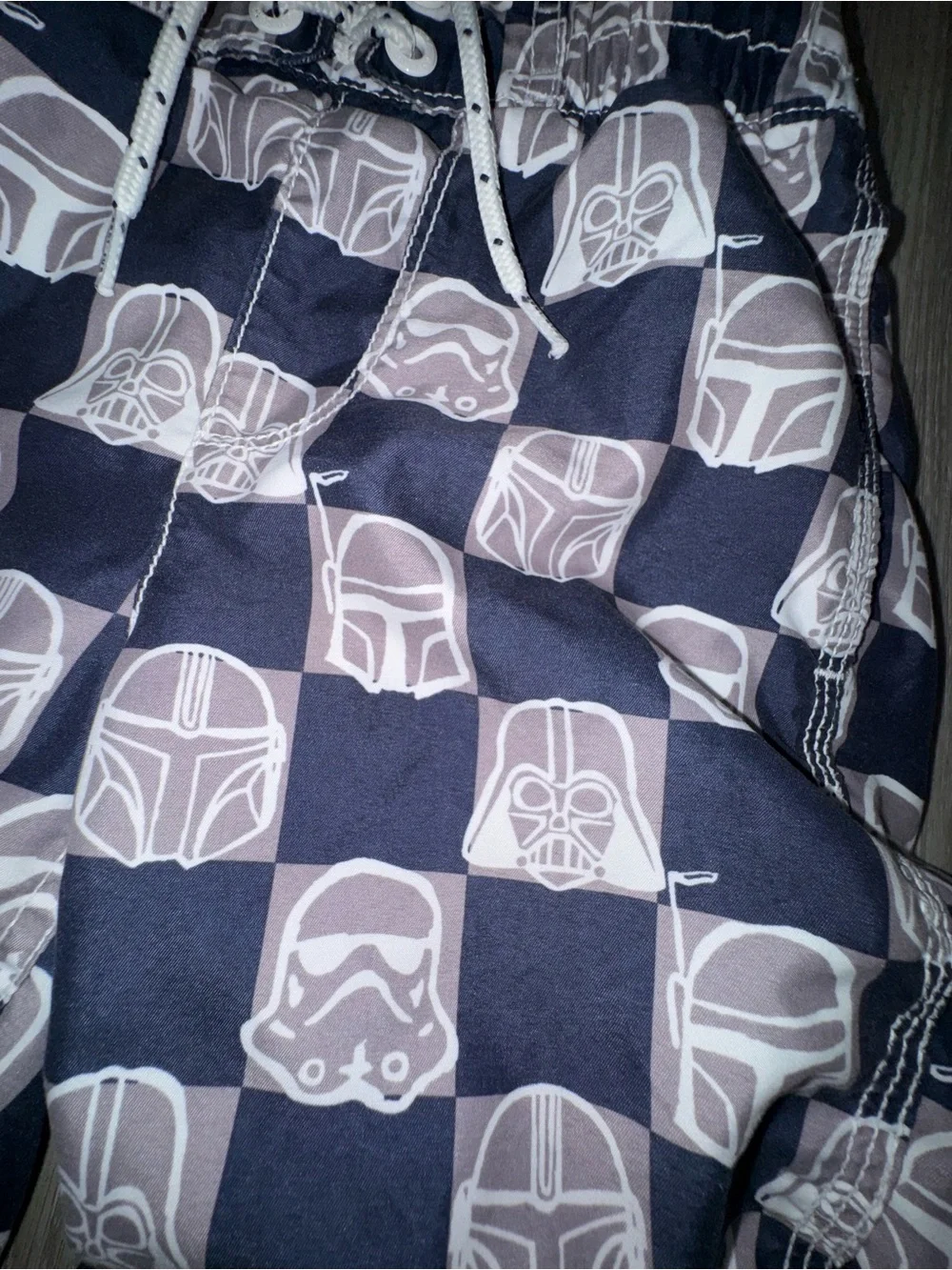 GAP Navy and Gray Star Wars Check Swim Trunks